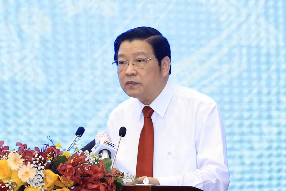 Ông Phan Đình Trạc, Ủy viên Bộ Chính trị, Bí thư Trung ương Đảng, Trưởng Ban Nội chính Trung ương phát biểu. (Ảnh: Thống Nhất/TTXVN)
