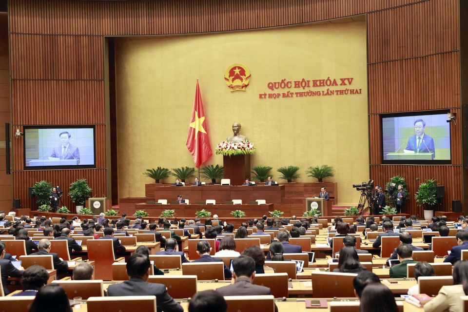 Chủ tịch Quốc hội Vương Đình Huệ phát biểu khai mạc. (Ảnh: Doãn Tấn/TTXVN)