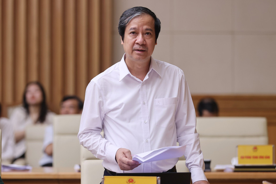 Bộ trưởng Bộ Giáo dục và Đào tạo Nguyễn Kim Sơn phát biểu. (Ảnh: Dương Giang/TTXVN)