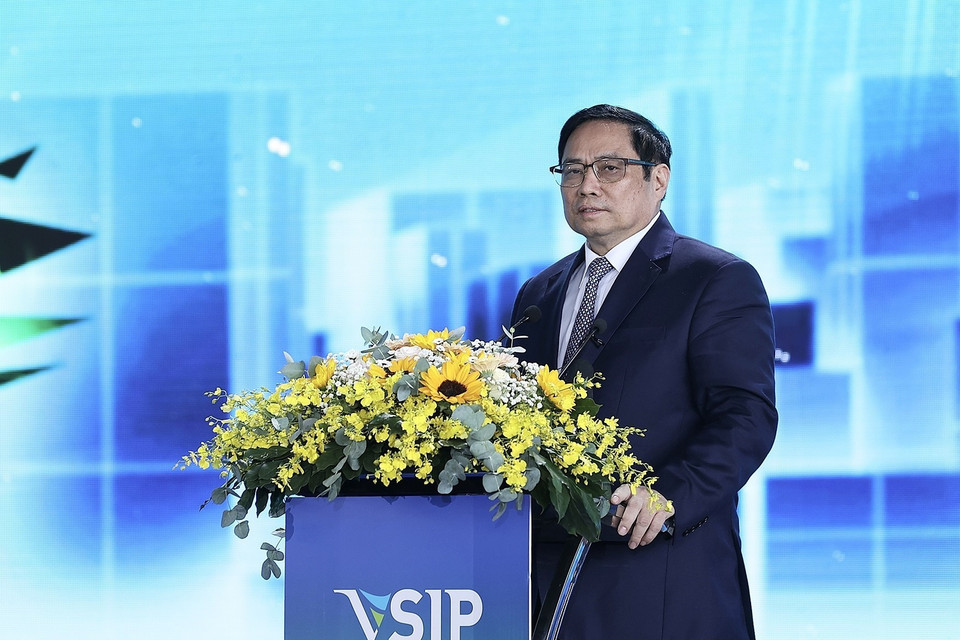 Thủ tướng Phạm Minh Chính phát biểu tại lễ động thổ. (Ảnh: Dương Giang/TTXVN)