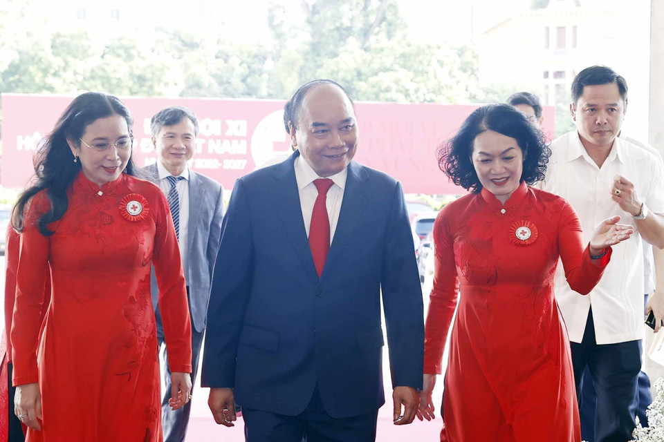 Sáng 30/8, tại Hà Nội, Chủ tịch nước Nguyễn Xuân Phúc dự Đại hội đại biểu toàn quốc Hội Chữ thập Đỏ Việt Nam lần thứ XI, nhiệm kỳ 2022-2027. (Ảnh: Thống Nhất/TTXVN)