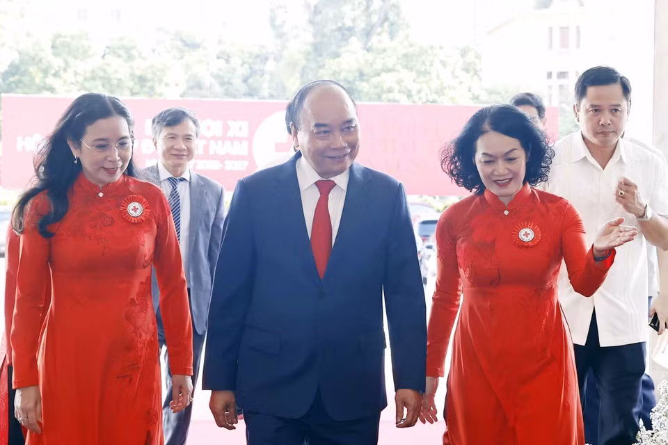 Sáng 30/8, tại Hà Nội, Chủ tịch nước Nguyễn Xuân Phúc dự Đại hội đại biểu toàn quốc Hội Chữ thập Đỏ Việt Nam lần thứ XI, nhiệm kỳ 2022-2027. (Ảnh: Thống Nhất/TTXVN)