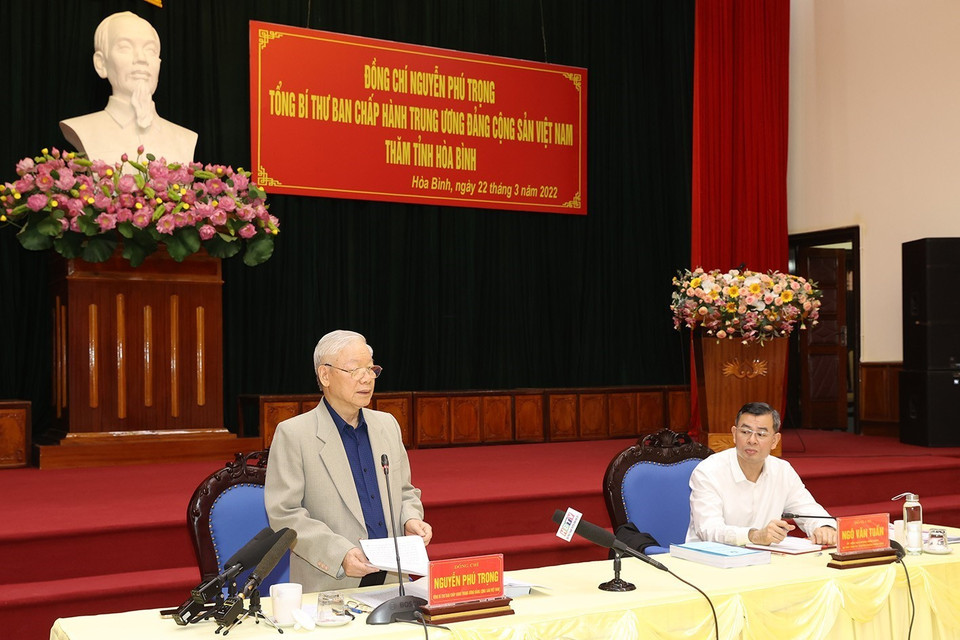 Hình ảnh Tổng Bí thư Nguyễn Phú Trọng phát biểu chỉ đạo tại buổi làm việc. (Ảnh: Trí Dũng/TTXVN)