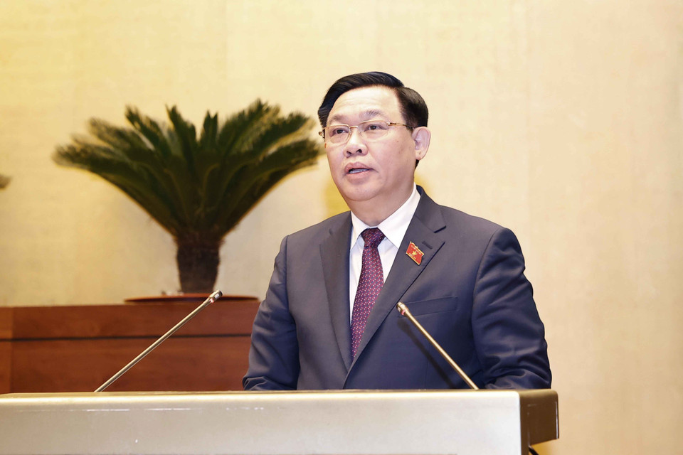 Chủ tịch Quốc hội Vương Đình Huệ phát biểu bế mạc kỳ họp. (Ảnh: Doãn Tấn/TTXVN)