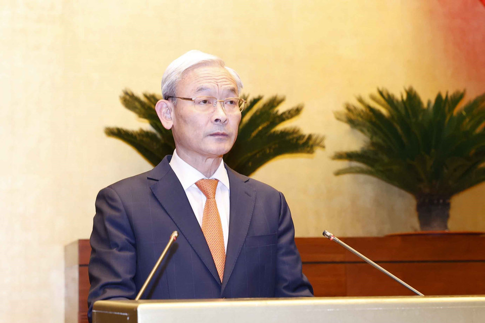 Ủy viên Ủy ban Thường vụ Quốc hội, Chủ nhiệm Ủy ban Tài chính, Ngân sách của Quốc hội Nguyễn Phú Cường trình bày Báo cáo giải trình, tiếp thu, chỉnh lý dự thảo Nghị quyết thí điểm một số cơ chế, chính sách đặc thù phát triển thành phố Cần Thơ. (Ảnh: Doãn Tấn/TTXVN)