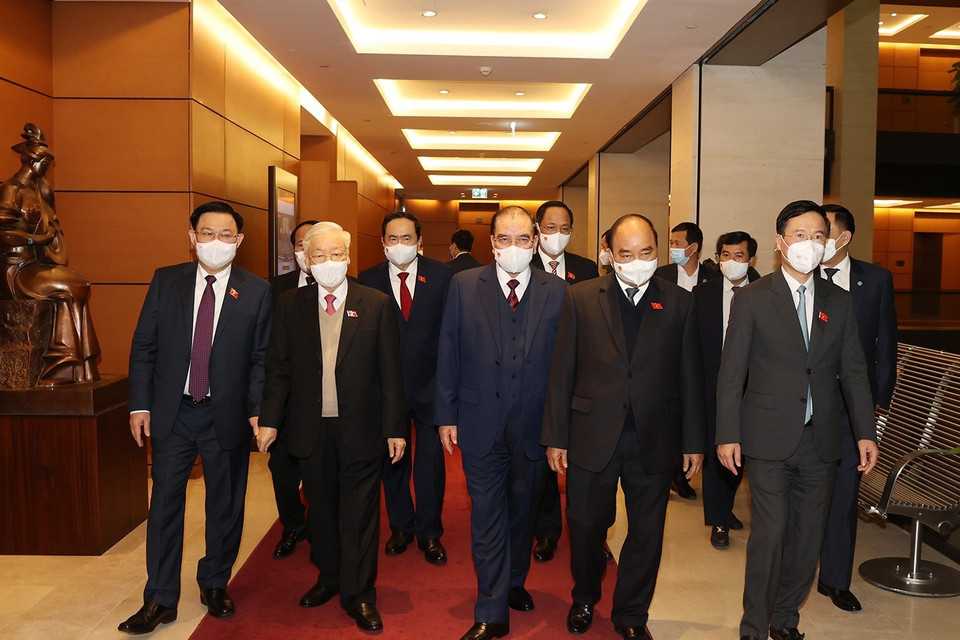 Phiên bế mạc kỳ họp bất thường lần thứ nhất, Quốc hội khóa XV theo hình thức trực tiếp kết hợp với trực tuyến được tổ chức tại Hội trường Diên Hồng, Nhà Quốc hội ở Thủ đô Hà Nội. (Ảnh: Trí Dũng/TTXVN) 