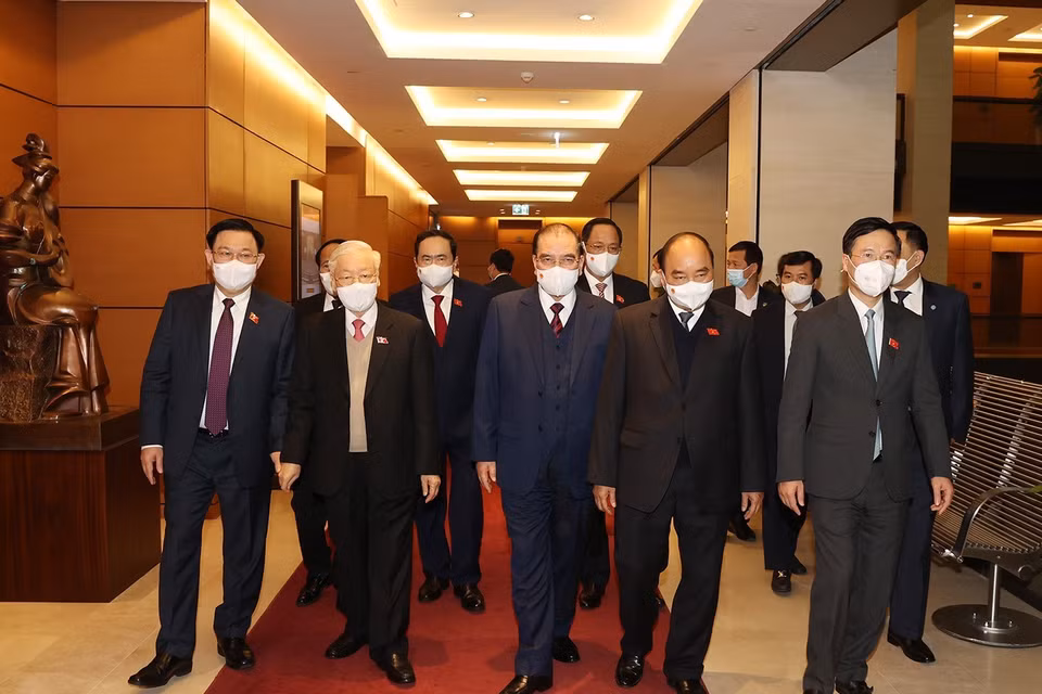 Phiên bế mạc kỳ họp bất thường lần thứ nhất, Quốc hội khóa XV theo hình thức trực tiếp kết hợp với trực tuyến được tổ chức tại Hội trường Diên Hồng, Nhà Quốc hội ở Thủ đô Hà Nội. (Ảnh: Trí Dũng/TTXVN) 