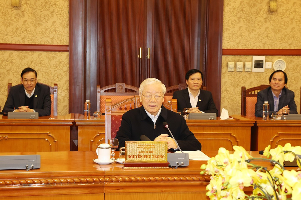 Tổng Bí thư Nguyễn Phú Trọng phát biểu chỉ đạo cuộc họp. (Ảnh: Trí Dũng/TTXVN)