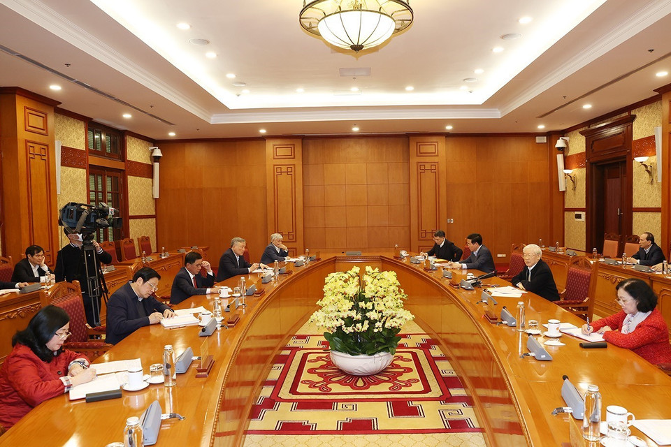 Tổng Bí thư Nguyễn Phú Trọng phát biểu kết luận cuộc họp. (Ảnh: Trí Dũng/TTXVN)