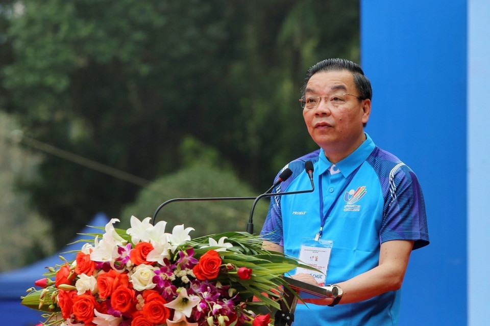 Chủ tịch UBND thành phố Hà Nội phát biểu. (Ảnh: Tuấn Đức/TTXVN)