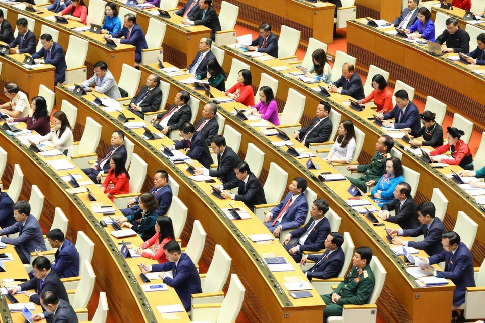 Các đại biểu Quốc hội tại phiên khai mạc Kỳ họp thứ ba, Quốc hội khóa XV. (Ảnh: Văn Điệp/TTXVN)