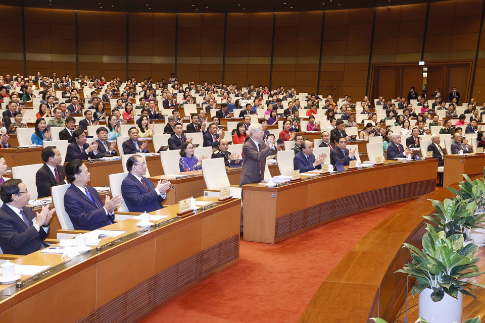 Tổng Bí thư Nguyễn Phú Trọng dự phiên khai mạc Kỳ họp thứ ba, Quốc hội khóa XV. (Ảnh: Doãn Tấn/TTXVN) 