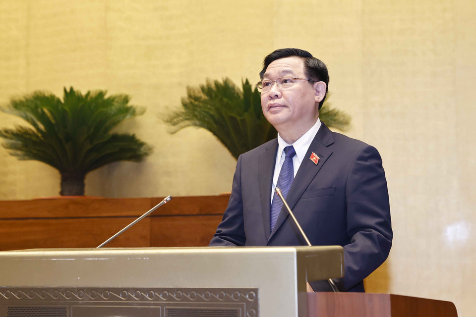 Hình ảnh Chủ tịch Quốc hội Vương Đình Huệ phát biểu khai mạc.(Ảnh: Doãn Tấn/TTXVN) 