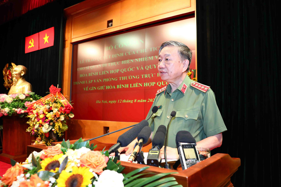 Đại tướng Tô Lâm, Bộ trưởng Bộ Công an phát biểu. (Ảnh: Phạm Kiên/TTXVN)