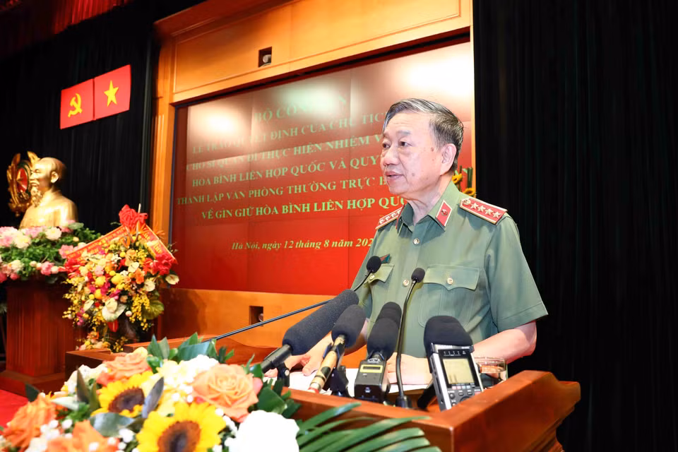 Đại tướng Tô Lâm, Bộ trưởng Bộ Công an phát biểu. (Ảnh: Phạm Kiên/TTXVN)