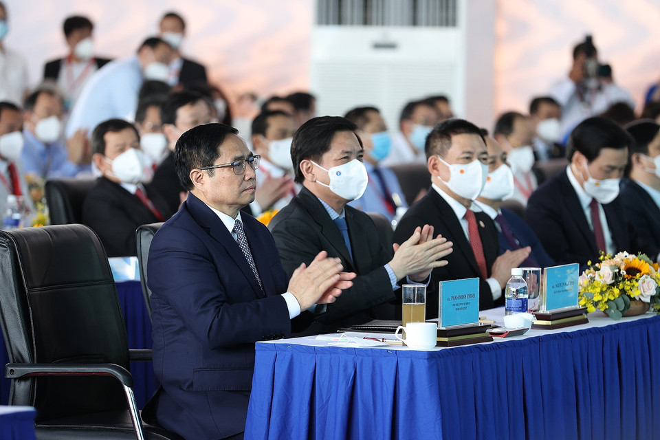 Thủ tướng Phạm Minh Chính dự lễ động thổ xây dựng Khu công nghiệp Việt Nam-Singapore (VSIP III). (Ảnh: Dương Giang/TTXVN)