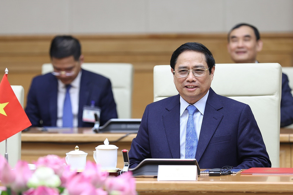 Sau lễ đón chính thức, sáng 29/9, Thủ tướng Phạm Minh Chính hội đàm với Thủ tướng nước Cộng hòa Cuba Manuel Marrero Cruz. (Ảnh: Dương Giang/TTXVN)