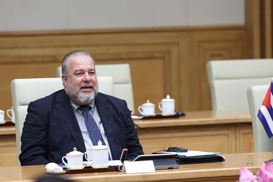 Thủ tướng nước Cộng hòa Cuba Manuel Marrero Cruz phát biểu tại cuộc hội đàm. (Ảnh: Dương Giang/TTXVN)