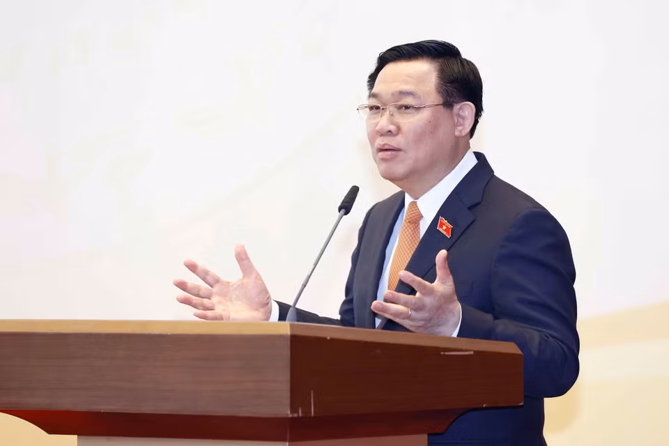 Hình ảnh Chủ tịch Quốc hội Vương Đình Huệ phát biểu chỉ đạo và kết luận hội nghị. (Ảnh: Doãn Tấn/TTXVN)