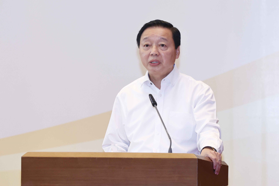 Bộ trưởng Bộ Tài nguyên và Môi trường Trần Hồng Hà phát biểu. (Ảnh: Doãn Tấn/TTXVN)