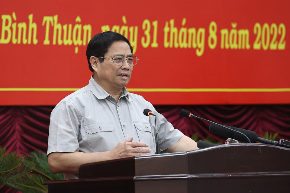 Thủ tướng Phạm Minh Chính phát biểu kết luận buổi làm việc. (Ảnh: Dương Giang/TTXVN)