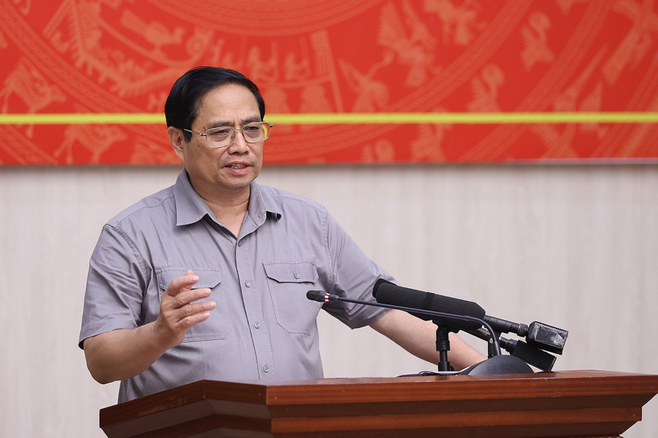 Thủ tướng Phạm Minh Chính kết luận buổi làm việc với Ban Thường vụ Tỉnh ủy Phú Thọ. (Ảnh: Dương Giang/TTXVN)