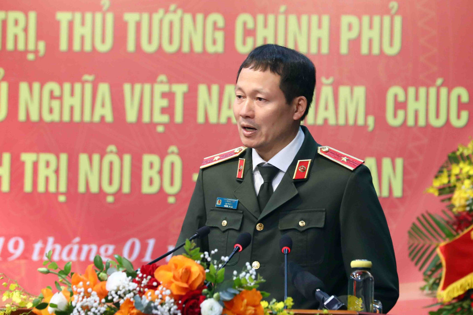 Thiếu tướng Vũ Hồng Văn, Cục trưởng Cục An ninh Chính trị nội bộ phát biểu. (Ảnh: Phạm Kiên/TTXVN)