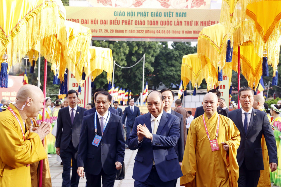 Chủ tịch nước Nguyễn Xuân Phúc đến dự đại hội. (Ảnh: Thống Nhất/TTXVN)