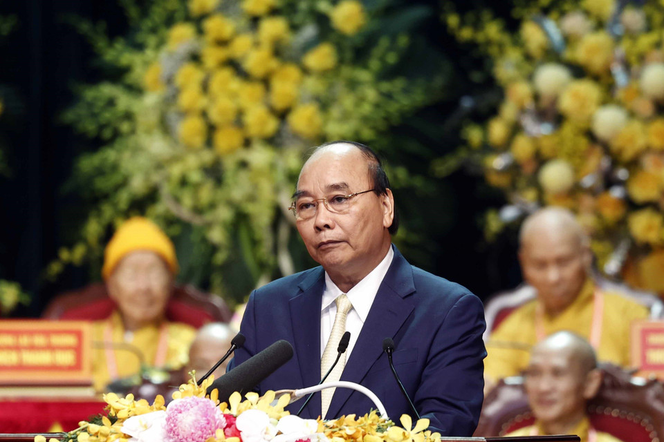 Chủ tịch nước Nguyễn Xuân Phúc phát biểu chúc mừng và chỉ đạo đại hội. (Ảnh: Thống Nhất/TTXVN)