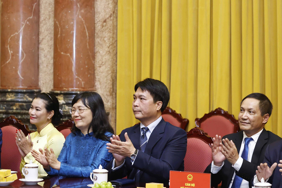 Cán bộ chủ chốt Bộ Ngoại giao dự buổi làm việc. (Ảnh: Thống Nhất/TTXVN)