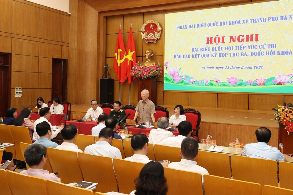 Toàn cảnh buổi tiếp xúc cử tri quận Ba Đình của Tổng Bí thư Nguyễn Phú Trọng. (Ảnh: Trí Dũng/TTXVN)