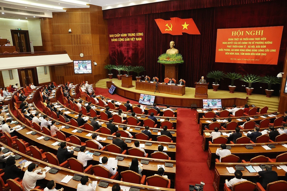 Tổng Bí thư Nguyễn Phú Trọng phát biểu kết luận hội nghị. (Ảnh: Trí Dũng/TTXVN)