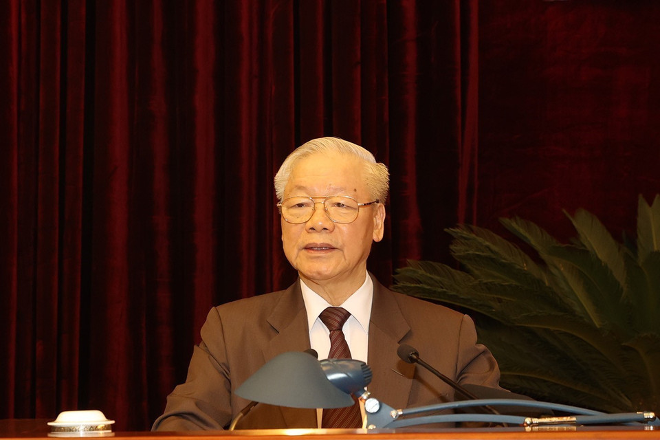 Tổng Bí thư Nguyễn Phú Trọng phát biểu kết luận hội nghị. (Ảnh: Trí Dũng/TTXVN)