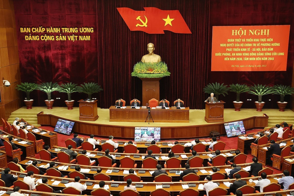 Tổng Bí thư Nguyễn Phú Trọng phát biểu kết luận hội nghị. (Ảnh: Trí Dũng/TTXVN)