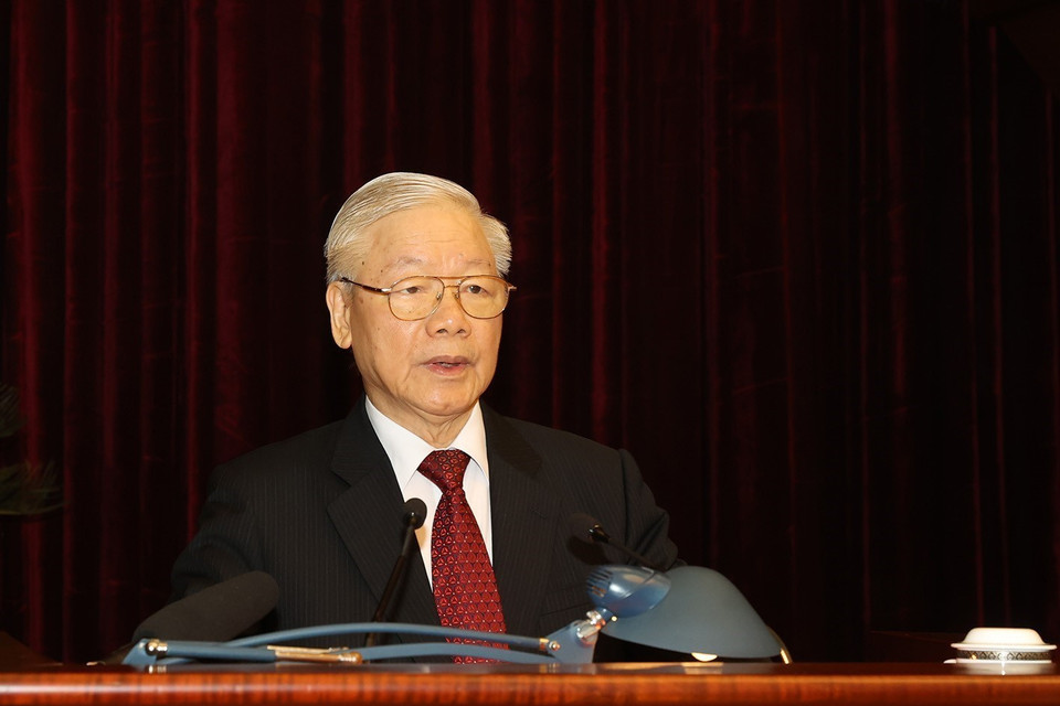 Tổng Bí thư Nguyễn Phú Trọng phát biểu khai mạc hội nghị. (Ảnh: Trí Dũng/TTXVN)