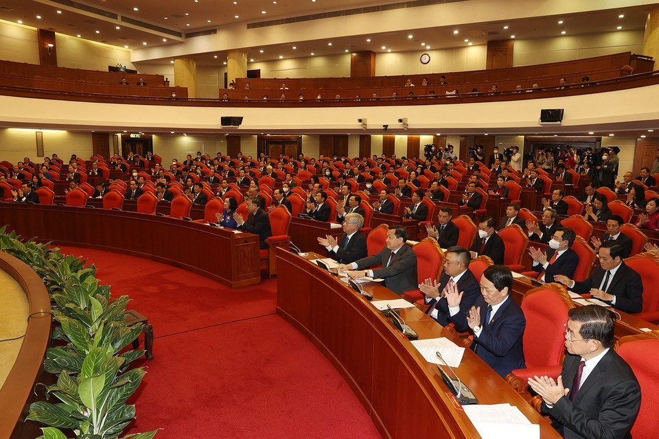 Các lãnh đạo Đảng, Nhà nước và các đại biểu dự phiên khai mạc hội nghị. (Ảnh: Trí Dũng/TTXVN)