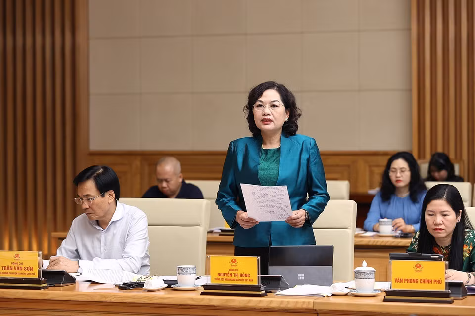 Thống đốc Ngân hàng Nhà nước Việt Nam Nguyễn Thị Hồng phát biểu. (Ảnh: Dương Giang/TTXVN)