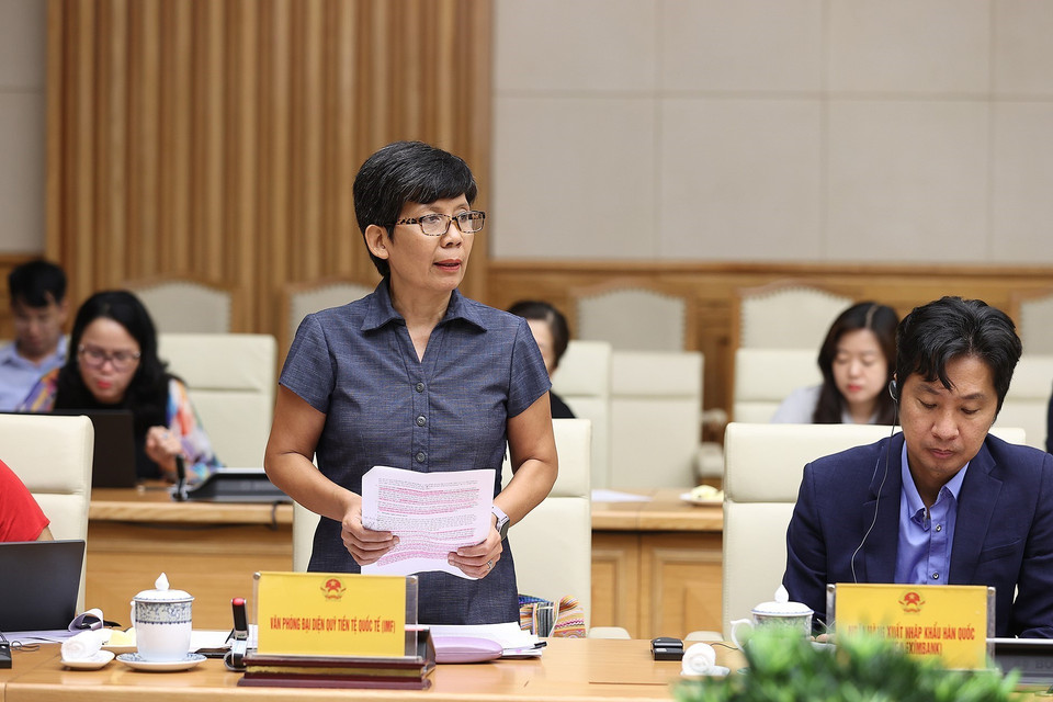 Đại diện Văn phòng Quỹ Tiền tệ Quốc tế (IMF) phát biểu. (Ảnh: Dương Giang/TTXVN)