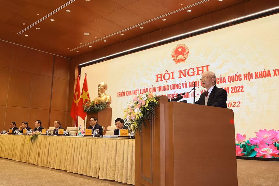 Tổng Bí thư Nguyễn Phú Trọng phát biểu chỉ đạo hội nghị. (Ảnh: Trí Dũng/TTXVN)