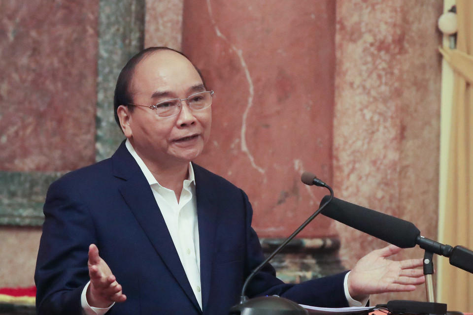 Chủ tịch nước Nguyễn Xuân Phúc phát biểu tại buổi lễ. (Ảnh: Thống Nhất/TTXVN)