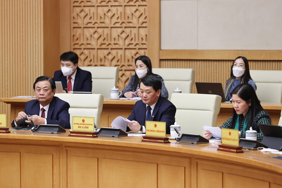 Các Bộ trưởng, cơ quan thuộc Chính phủ tham dự phiên họp. (Ảnh: Dương Giang/TTXVN)