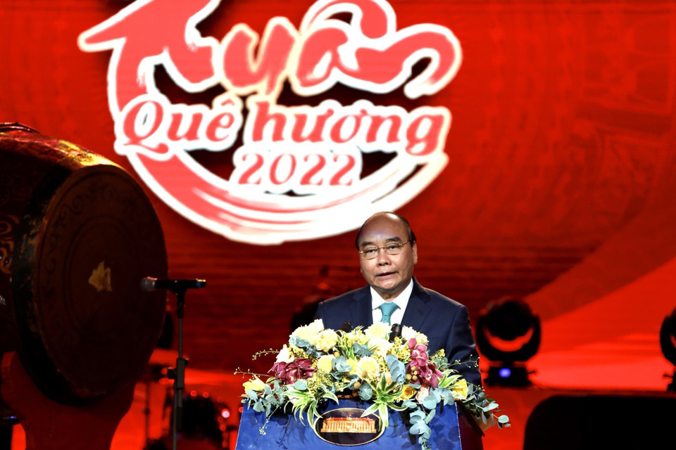 Chủ tịch nước Nguyễn Xuân Phúc đọc diễn văn chúc Tết Nhâm Dần. (Ảnh: Lâm Khánh/TTXVN)