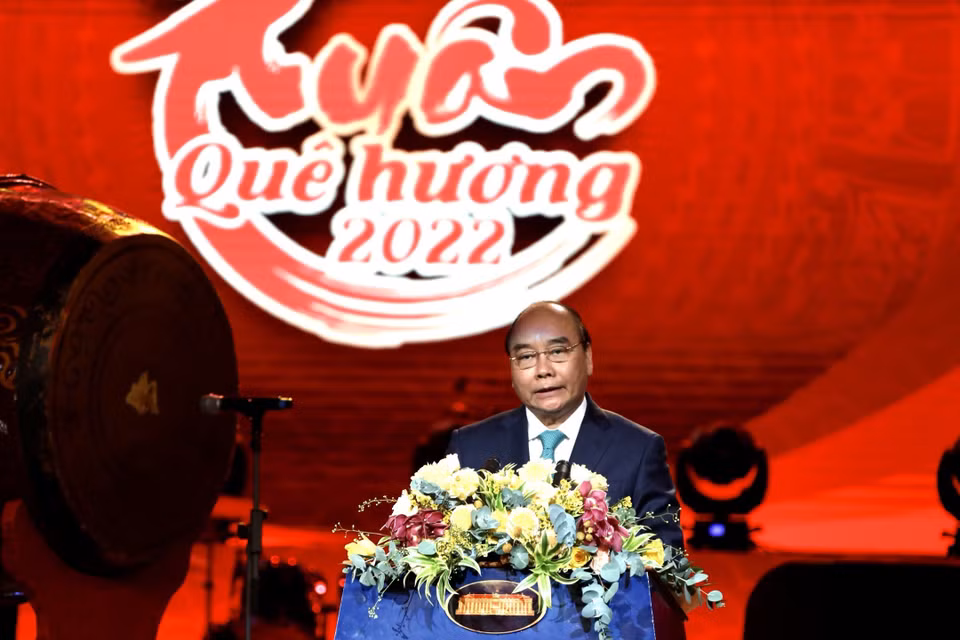 Chủ tịch nước Nguyễn Xuân Phúc đọc diễn văn chúc Tết Nhâm Dần. (Ảnh: Lâm Khánh/TTXVN)