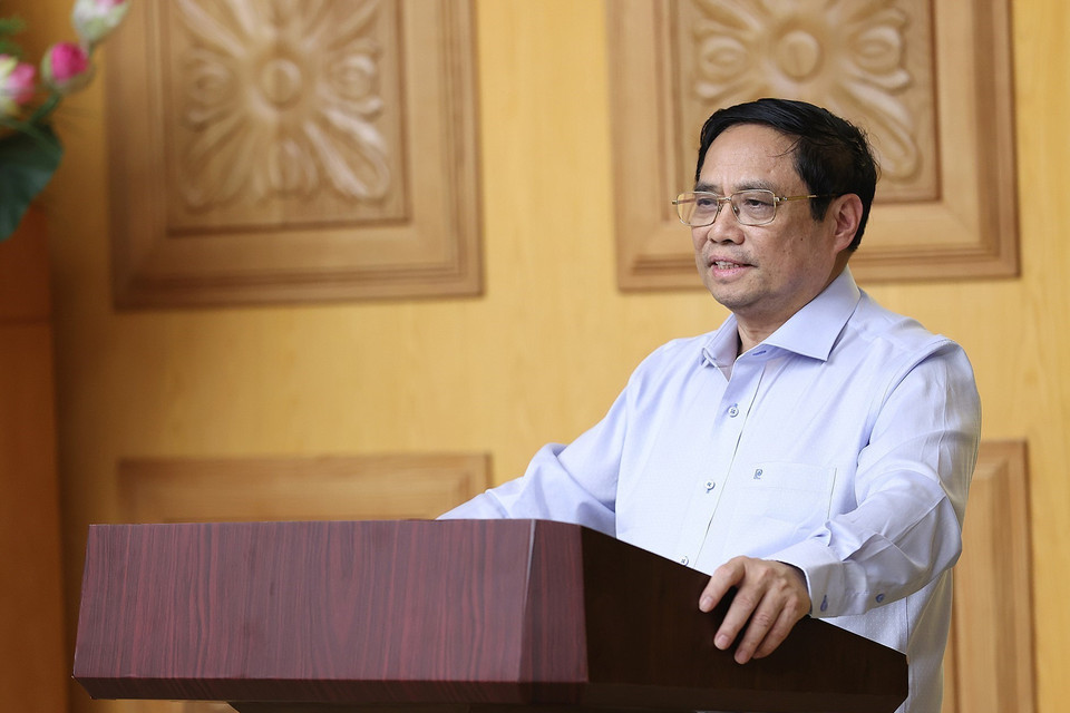 Thủ tướng Phạm Minh Chính phát biểu tại buổi làm việc. (Ảnh: Dương Giang/TTXVN)