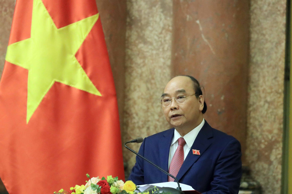 Chủ tịch nước Nguyễn Xuân Phúc phát biểu. (Ảnh: Thống Nhất/TTXVN)