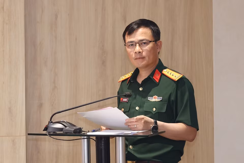 Đại tá Tào Đức Thắng, Chủ tịch kiêm Tổng giám đốc Tập đoàn Công nghiệp-Viễn thông Quân đội - Viettel phát biểu. (Ảnh: Dương Giang/TTXVN)