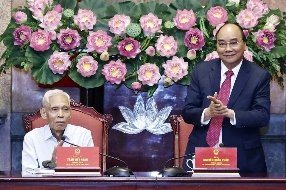 Chủ tịch nước Nguyễn Xuân Phúc tại buổi gặp mặt. (Ảnh: Thống Nhất/TTXVN)