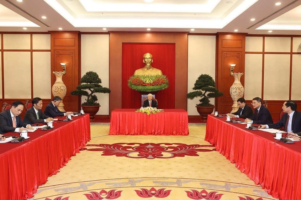 Tổng Bí thư Nguyễn Phú Trọng điện đàm với Thủ tướng Ấn Độ Narendra Modi. (Ảnh: Trí Dũng/TTXVN)