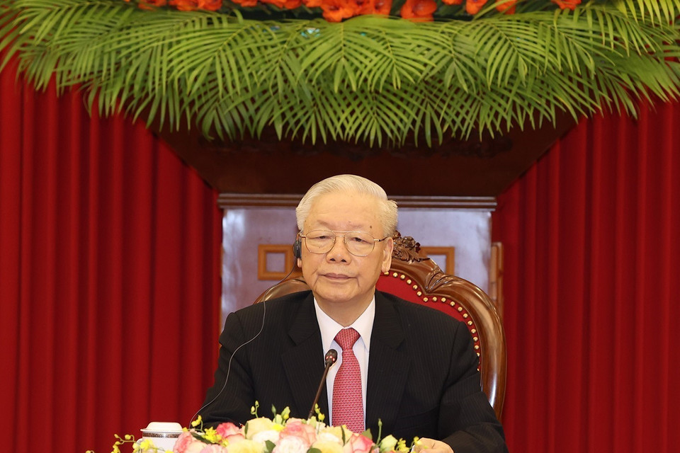 Tổng Bí thư Nguyễn Phú Trọng điện đàm với Thủ tướng Cộng hòa Ấn Độ, lãnh đạo Đảng Nhân dân Ấn Độ Narendra Modi. (Ảnh: Trí Dũng/TTXVN)