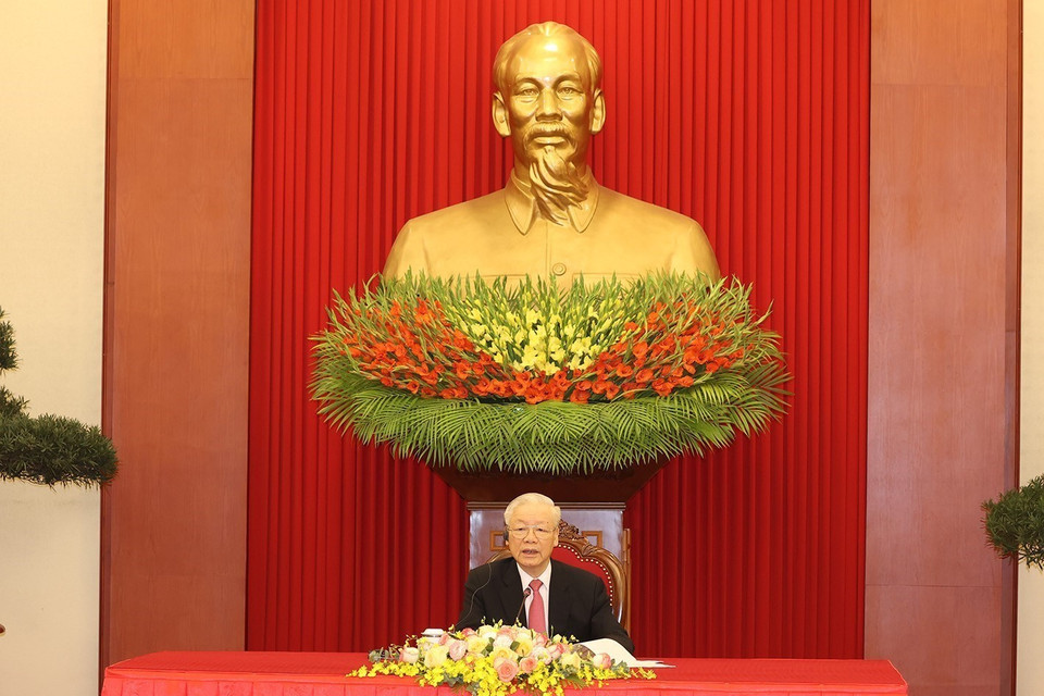 Tổng Bí thư Nguyễn Phú Trọng điện đàm với Thủ tướng Cộng hòa Ấn Độ, lãnh đạo Đảng Nhân dân Ấn Độ Narendra Modi. (Ảnh: Trí Dũng/TTXVN)